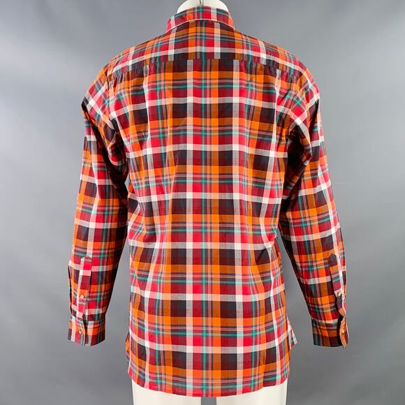 M Red Multi Color Plaid Cotton One Pocket Button Down Collar Long Sleeve Shirt - Picture 4 of 7